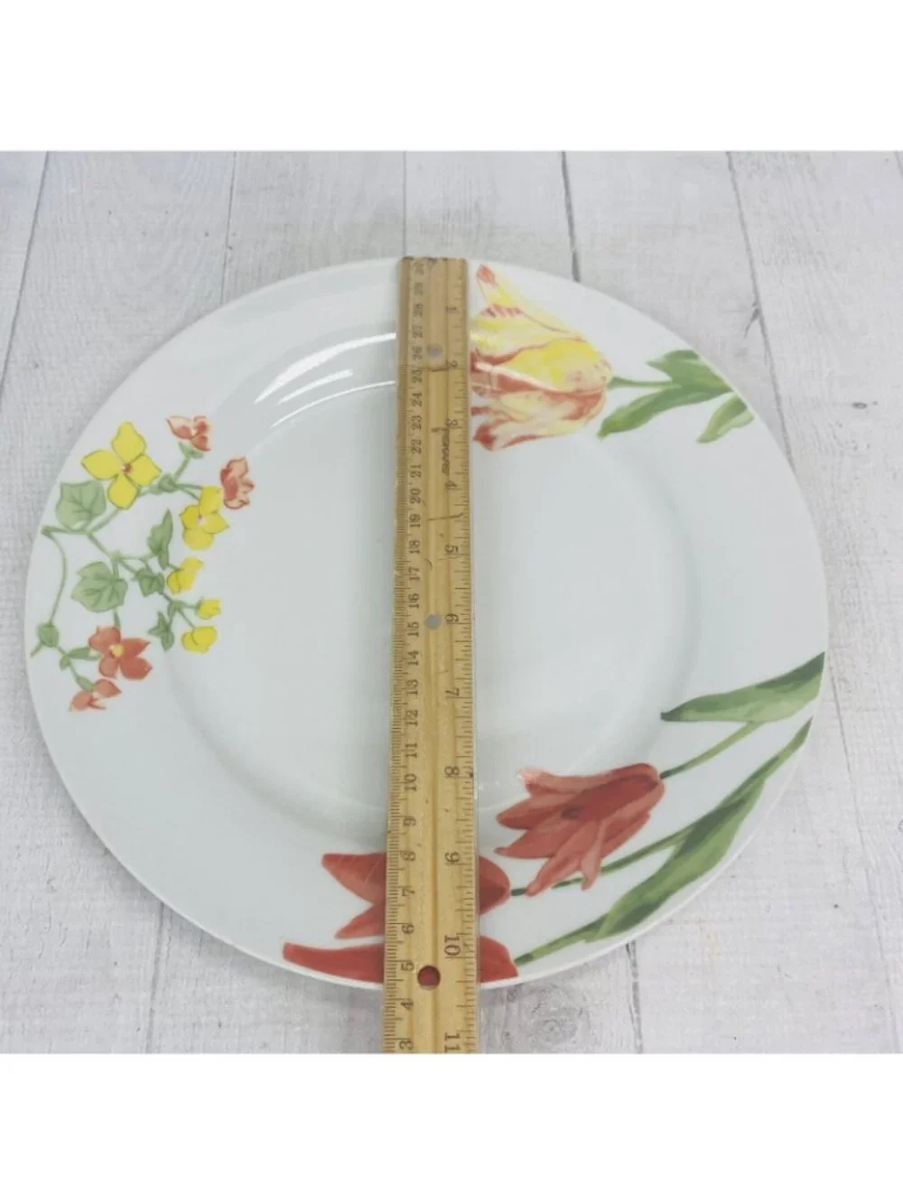 Gibson FLORIANA BLOOM Floral Rim On White Smooth Oven Safe Dinner Plates Set 4